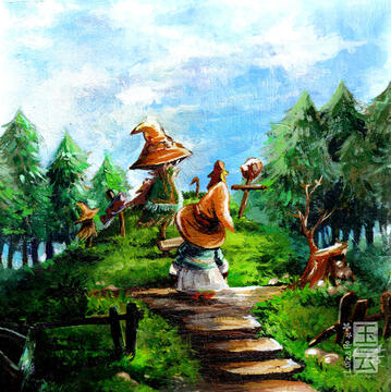 Acrylic painting of Vivi at the Black Mage Village cemetery (Final Fantasy 9)